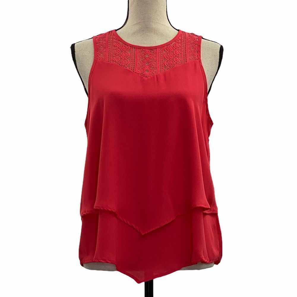 MONTEAU Red Crochet Lace Sleeveless Layer Top XL